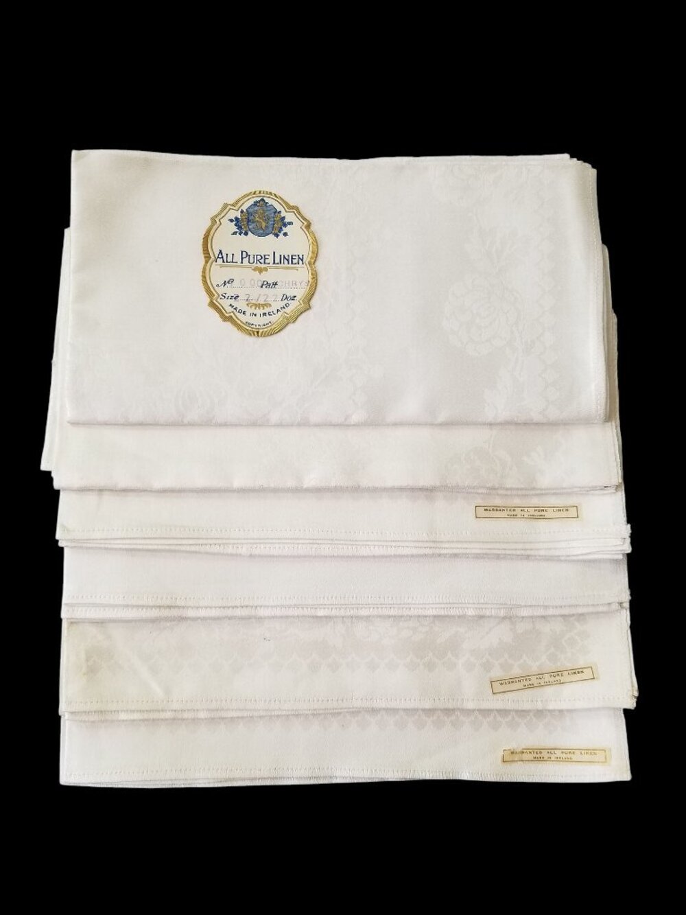 Vintage Irish Linen Napkins 6 Chrysanthemum Ivory White New Old Stock w/Labels